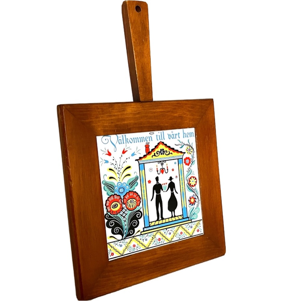Ceramic Tile Framed Vintage Kitchen Decor Wall Art Trivet Cutting Board Sweden - Picture 5 of 6